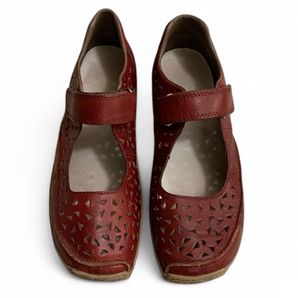 Rieker Shoes - Rieker Red Leather Mary Janes Shoes Women’s Size 40 (Size 8.5-9) Laser Cut